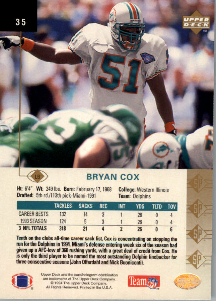 1994 SP (Upper Deck) Football "Main Set" Cards #1 to #200 Rookies and Veterans - Picture 66 of 393