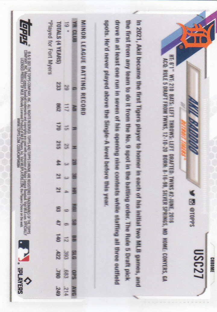 2021 Topps Chrome Update Baseball "Main Set" Cards #USC1 to #USC100V - Picture 35 of 153