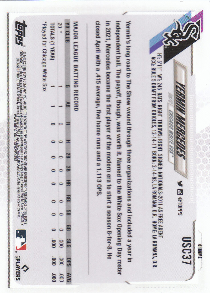 2021 Topps Chrome Update Baseball "Main Set" Cards #USC1 to #USC100V - Picture 47 of 153