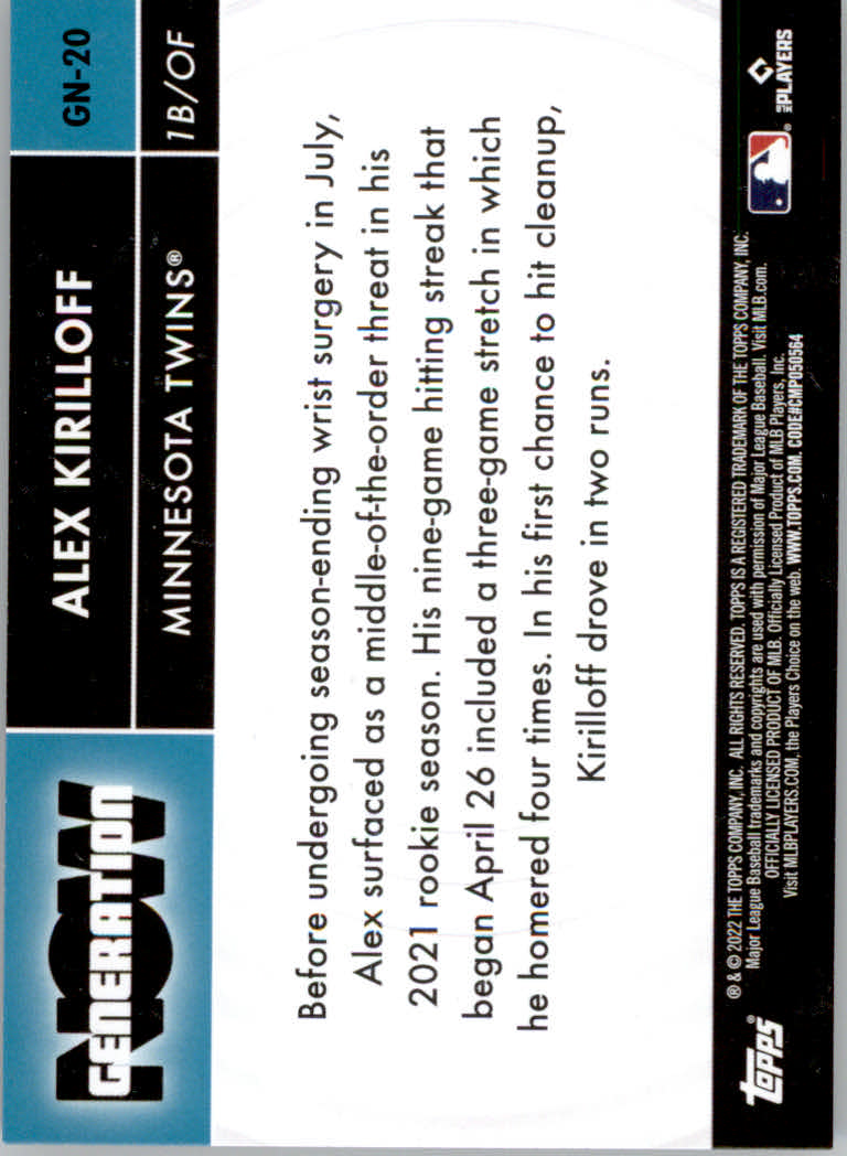 Tarjetas insertadas y paralelas de béisbol Topps 2022 "Generation Now" - Imagen 9 de 17