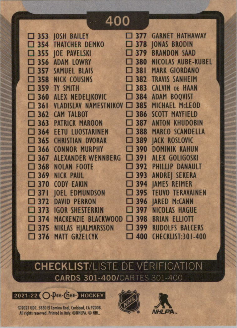 2021-22 O-Pee-Chee Hockey Card Pick 251-500 - Picture 295 of 495