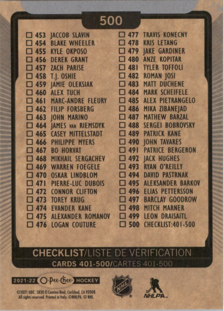 2021-22 O-Pee-Chee Hockey Card Pick 251-500 - Picture 495 of 495
