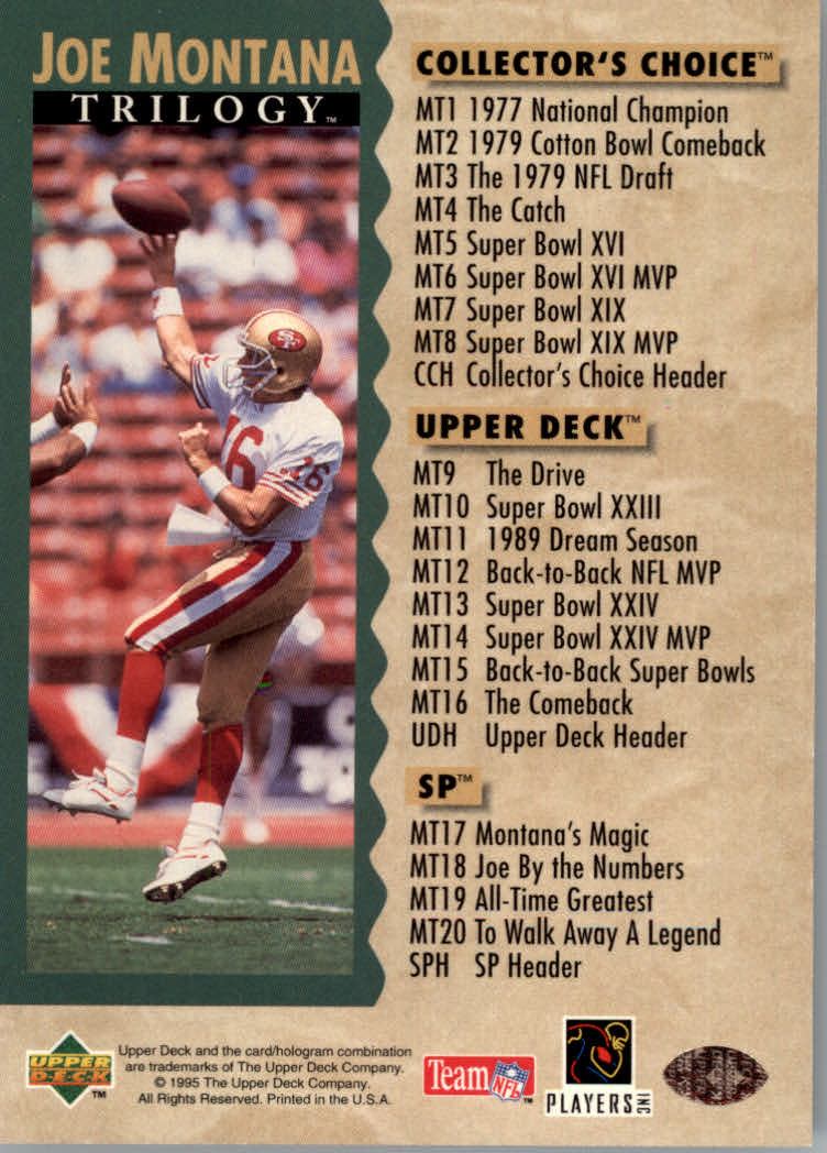 "Tarjetas de inserción de fútbol ""Joe Montana Trilogy"" de Upper Deck Upper - Imagen 43 de 47