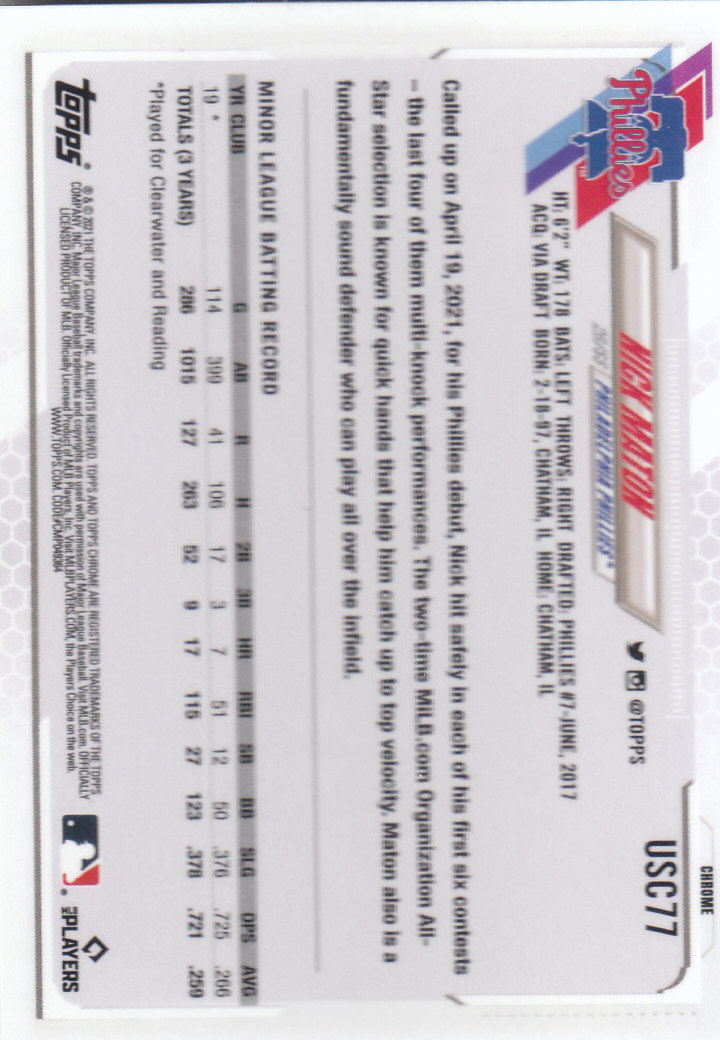 2021 Topps Chrome Update Baseball "Refractors" Parallel Cards - Picture 79 of 97