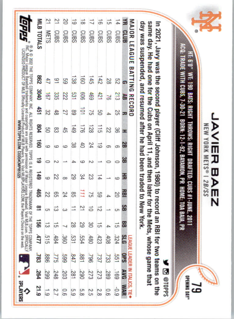 2022 Topps Opening Day Baseball "Main Set" Cards #1 to #220 Rookies and Veterans - Picture 159 of 437