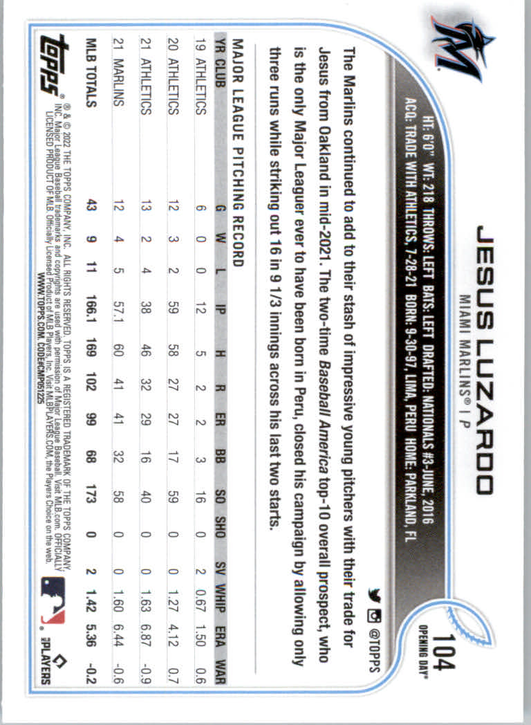 2022 Topps Opening Day Baseball "Main Set" Cards #1 to #220 Rookies and Veterans - Picture 209 of 437