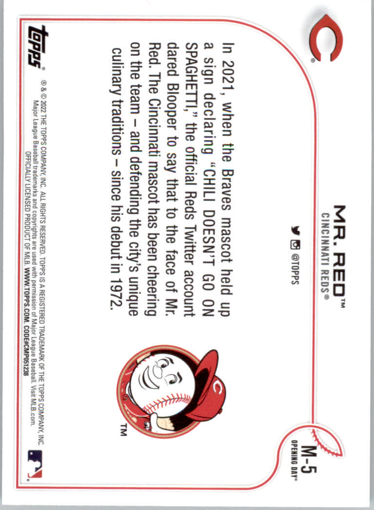 2022 Topps Opening Day Baseball "Mascots" Insert Cards - Picture 9 of 47