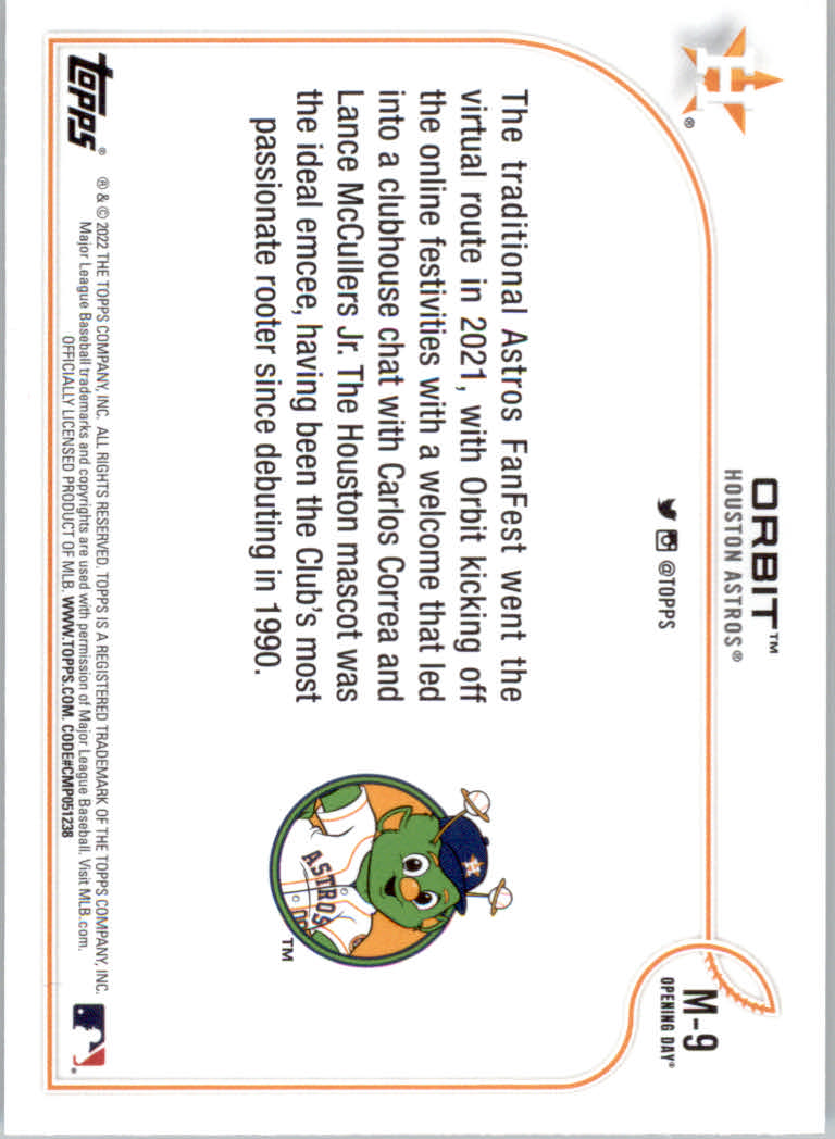 2022 Topps Opening Day Baseball "Mascots" Insert Cards - Picture 17 of 47