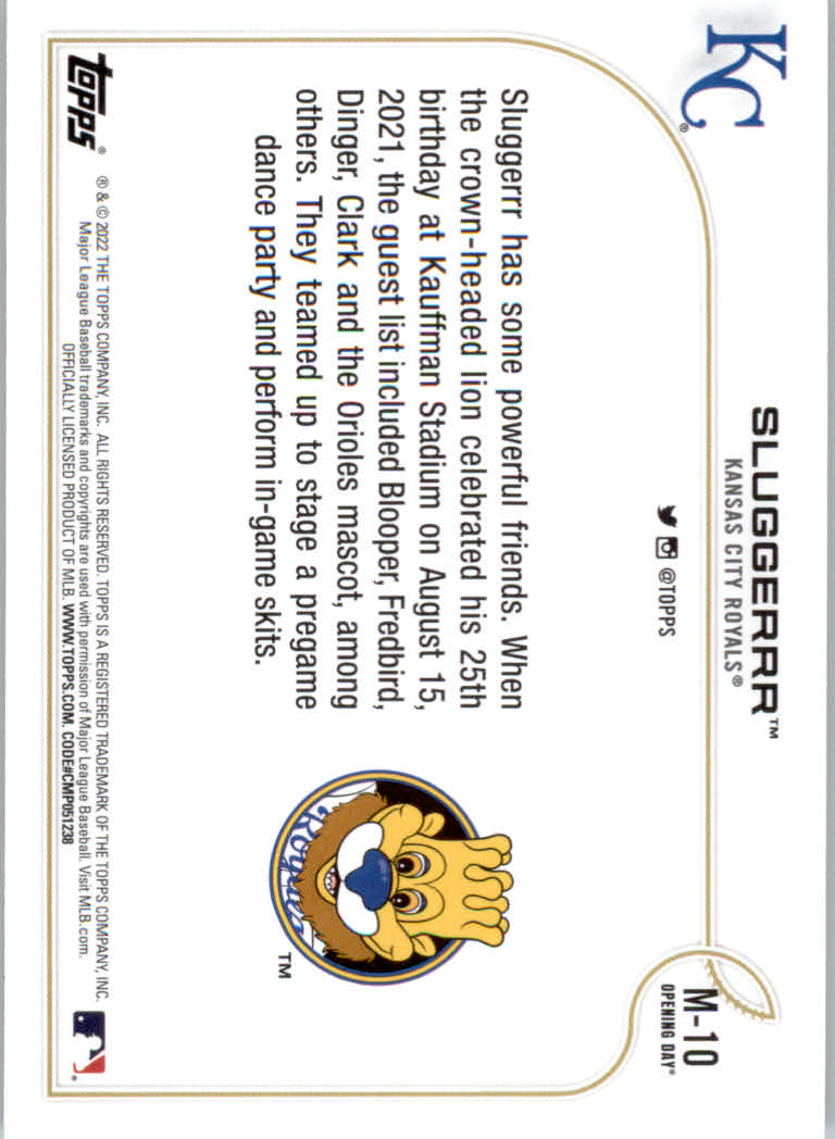 2022 Topps Opening Day Baseball "Mascots" Insert Cards - Picture 19 of 47