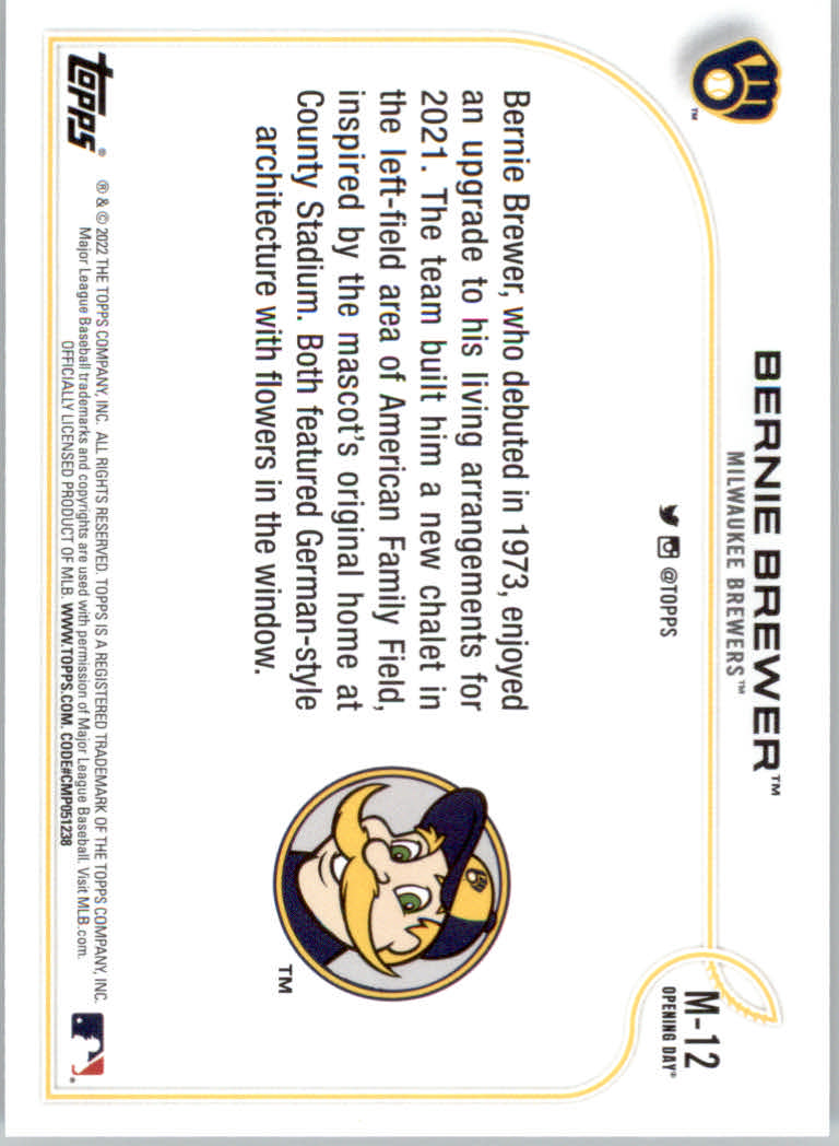 2022 Topps Opening Day Baseball "Mascots" Insert Cards - Picture 23 of 47