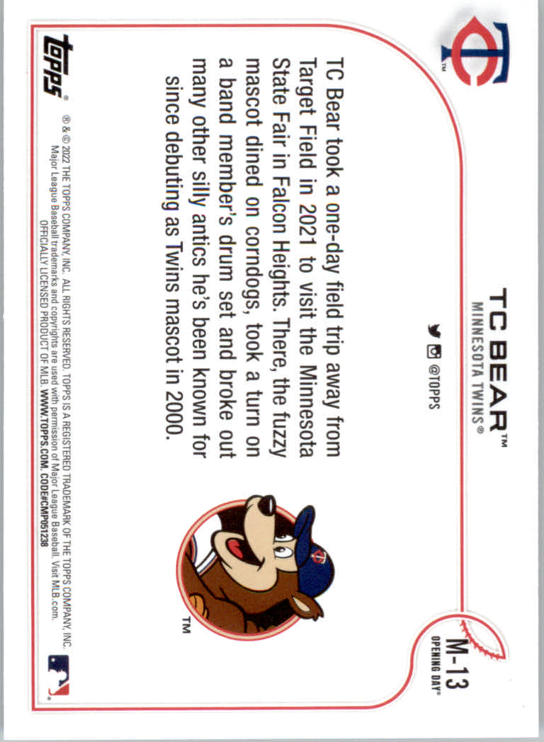 2022 Topps Opening Day Baseball "Mascots" Insert Cards - Picture 25 of 47