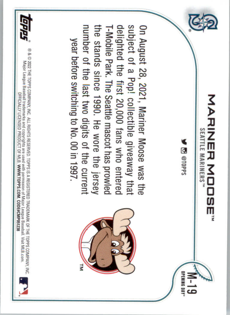 2022 Topps Opening Day Baseball "Mascots" Insert Cards - Picture 37 of 47