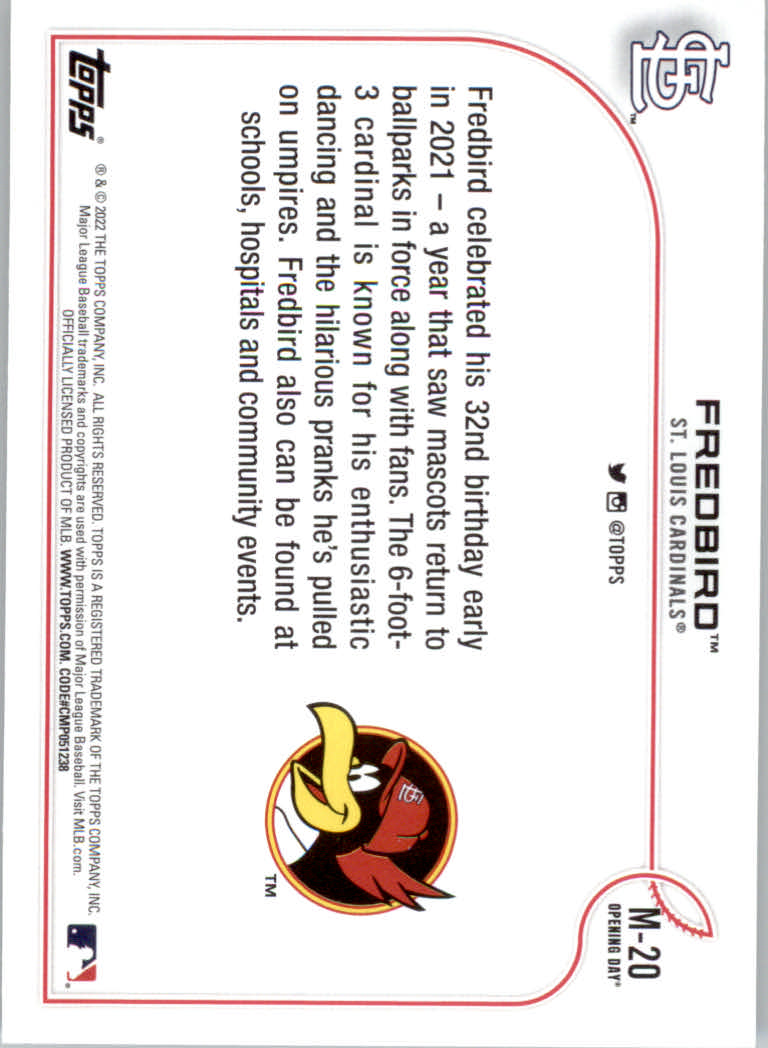 2022 Topps Opening Day Baseball "Mascots" Insert Cards - Picture 39 of 47