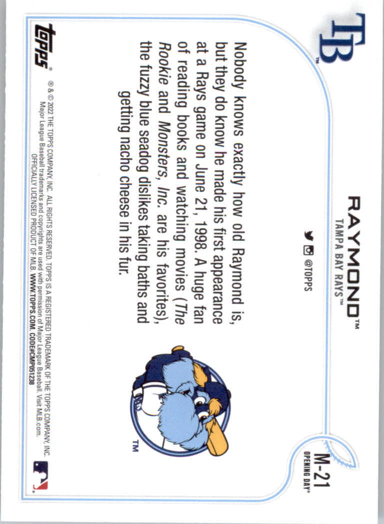 2022 Topps Opening Day Baseball "Mascots" Insert Cards - Picture 41 of 47