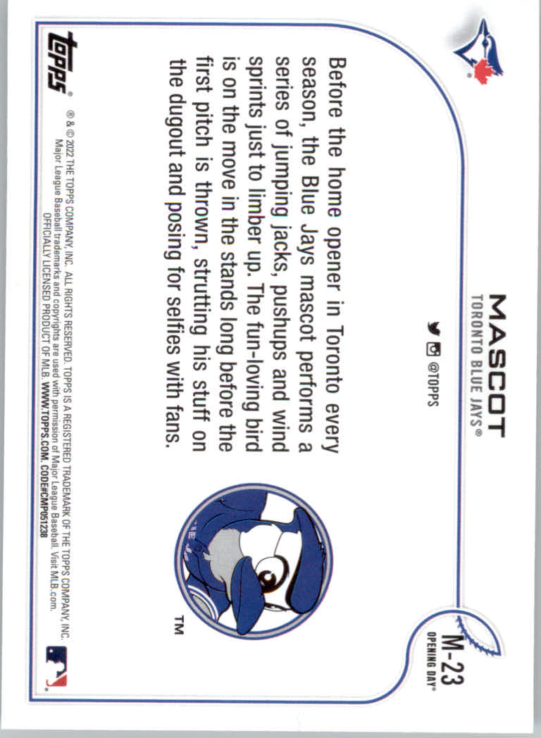 2022 Topps Opening Day Baseball "Mascots" Insert Cards - Picture 45 of 47