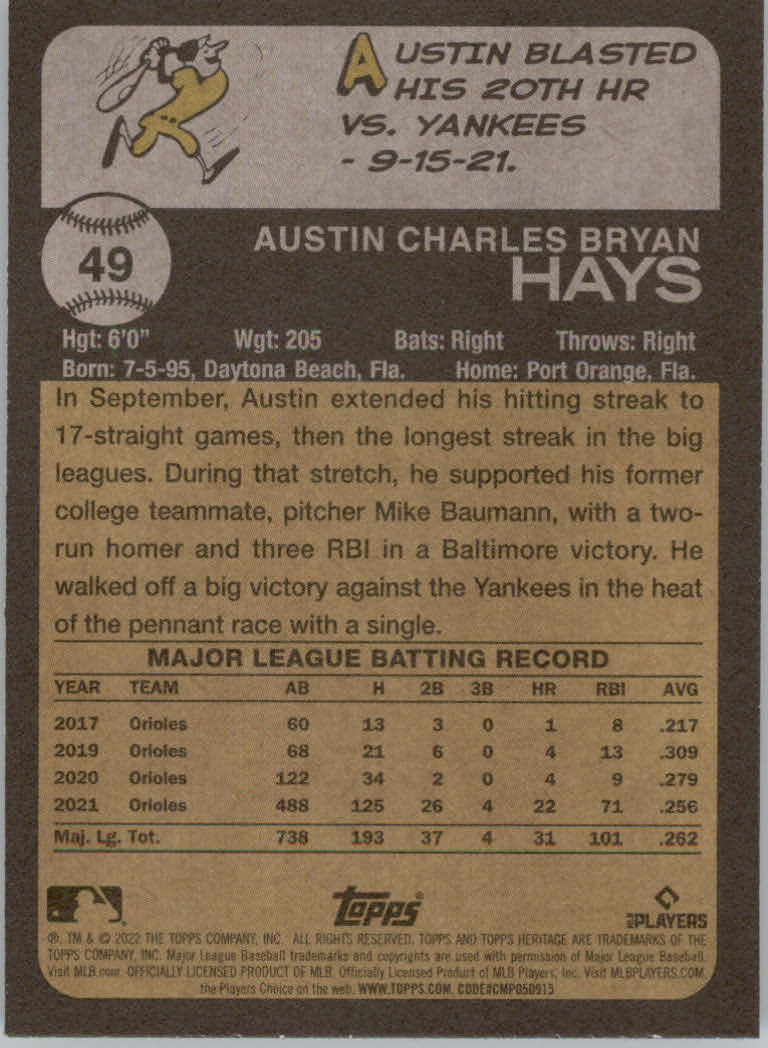 2022 Topps Heritage Baseball "Main Set" Cards #1 to #250 - Picture 89 of 395