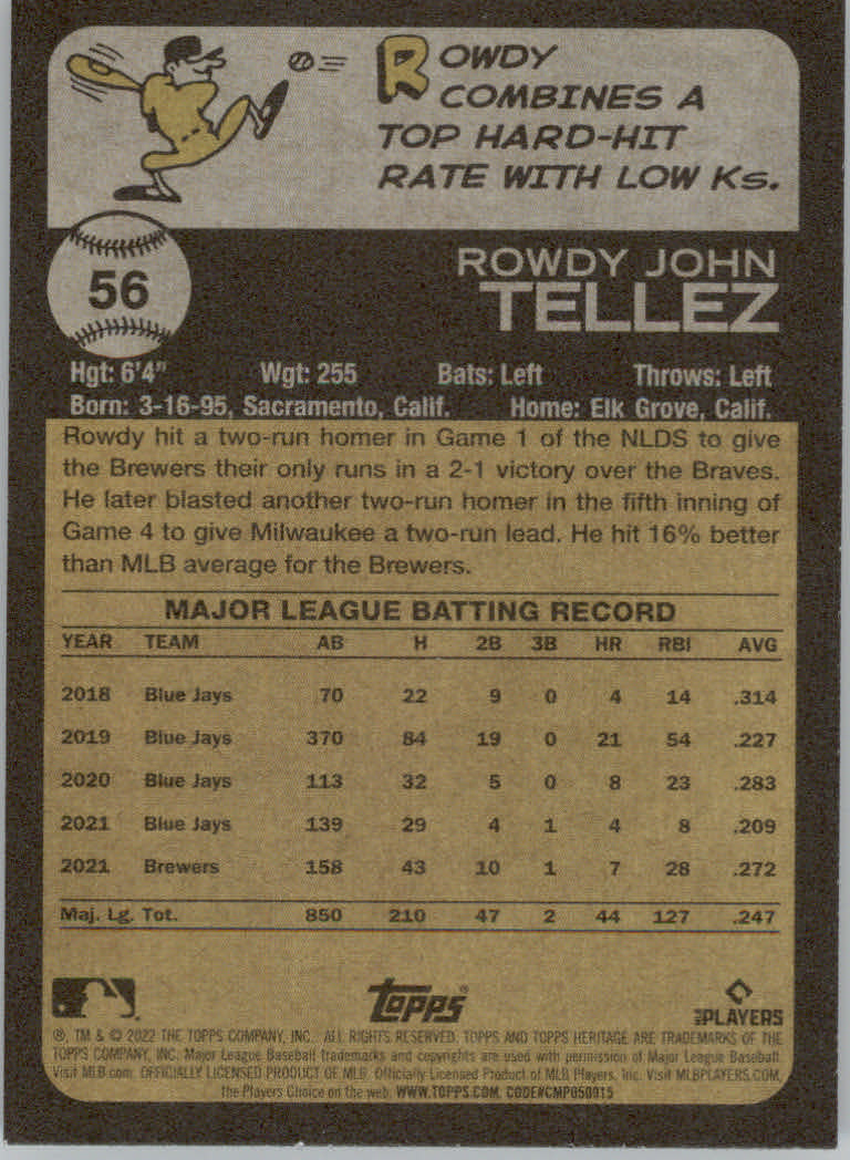 2022 Topps Heritage Baseball "Main Set" Cards #1 to #250 - Picture 103 of 395