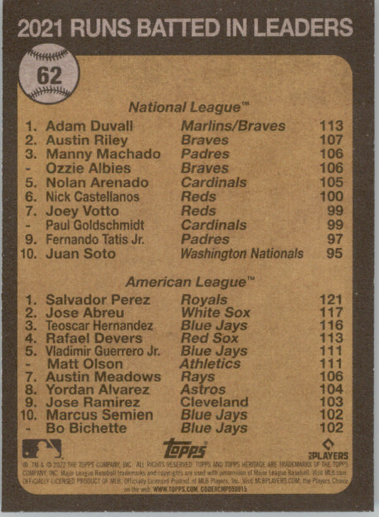 2022 Topps Heritage Baseball "Main Set" Cards #1 to #250 - Picture 113 of 395