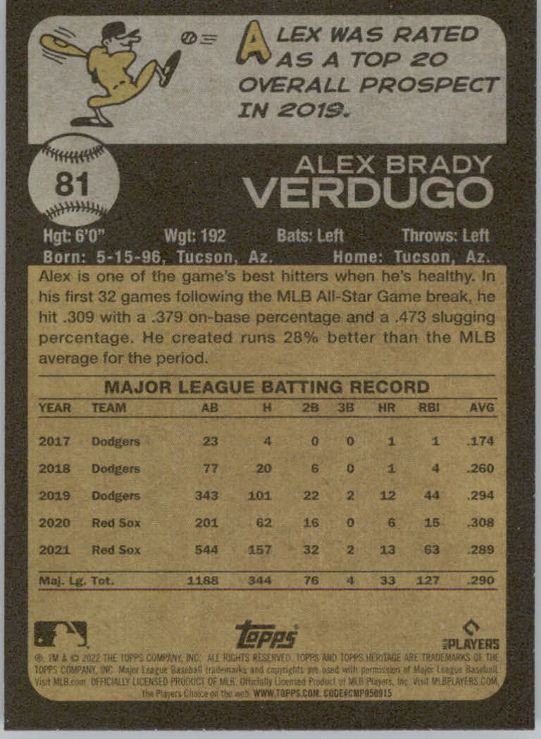 2022 Topps Heritage Baseball "Main Set" Cards #1 to #250 - Picture 135 of 395