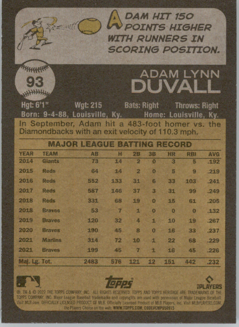 2022 Topps Heritage Baseball "Main Set" Cards #1 to #250 - Picture 155 of 395