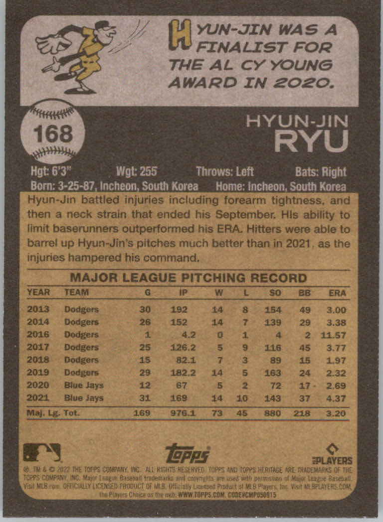 2022 Topps Heritage Baseball "Main Set" Cards #1 to #250 - Picture 271 of 395