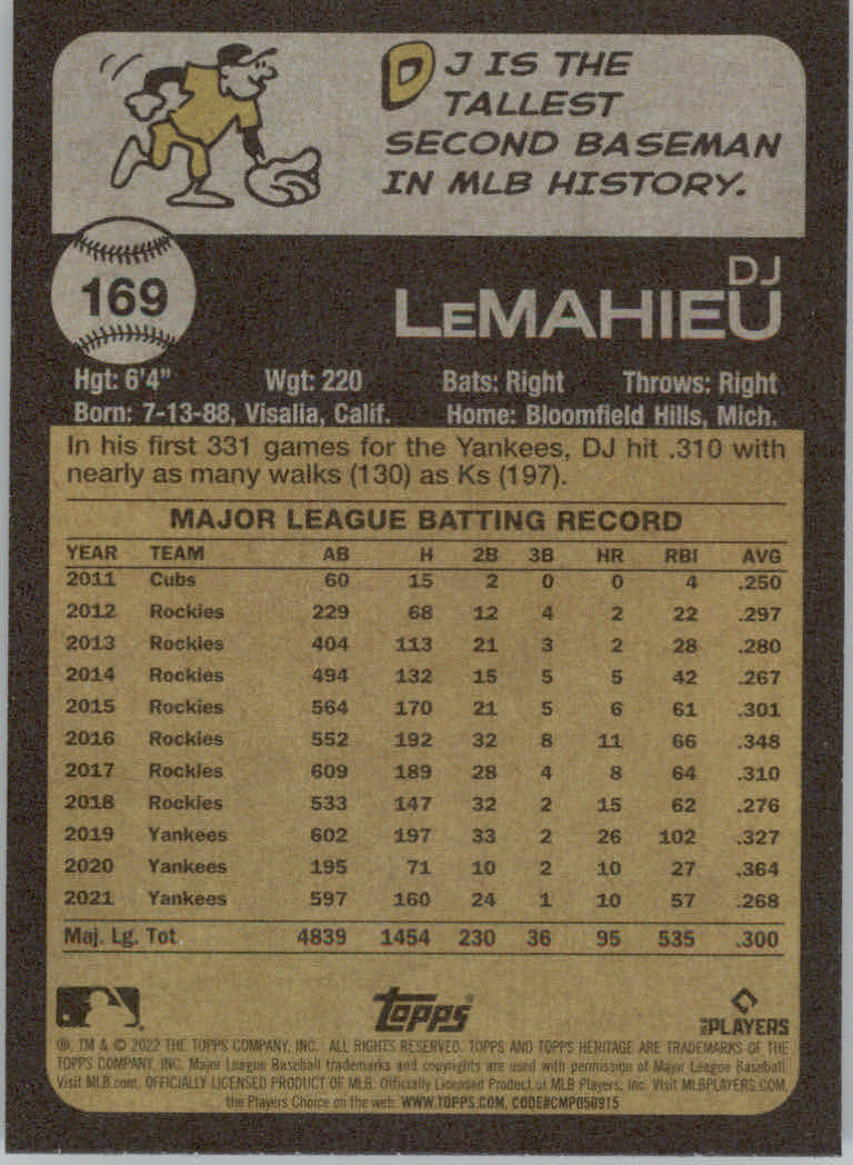2022 Topps Heritage Baseball "Main Set" Cards #1 to #250 - Picture 273 of 395