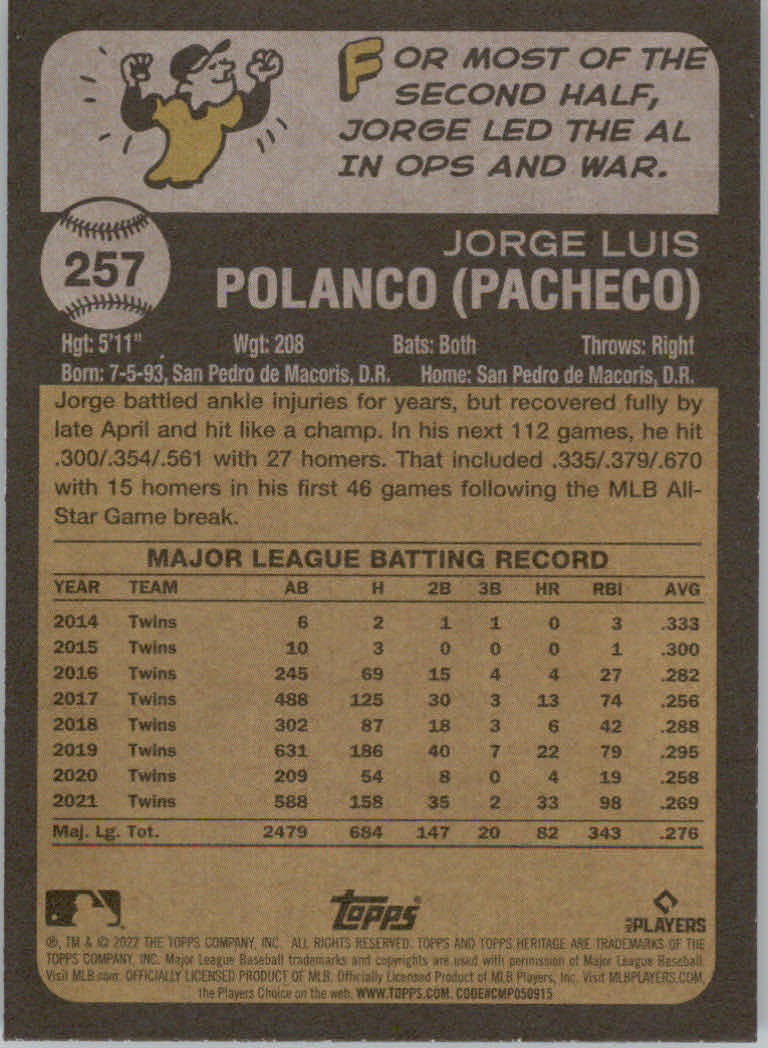 2022 Topps Heritage Baseball "Main Set" Cards #251 to #500 - Picture 13 of 267