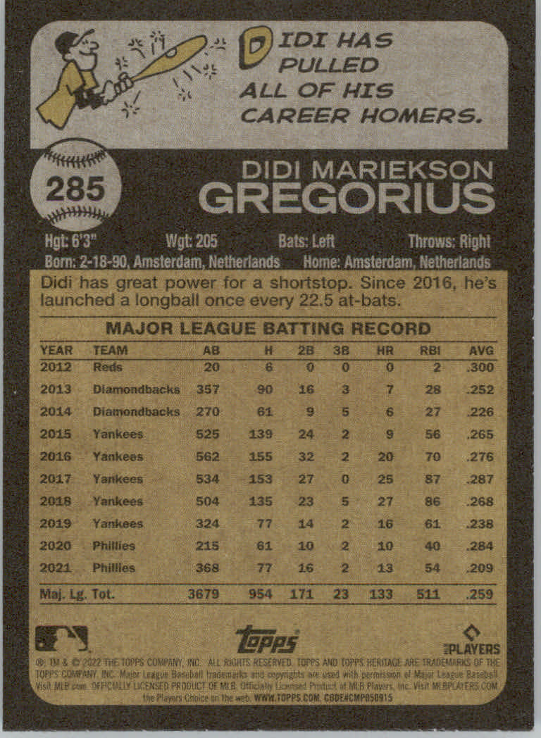 2022 Topps Heritage Baseball "Main Set" Cards #251 to #500 - Picture 53 of 267