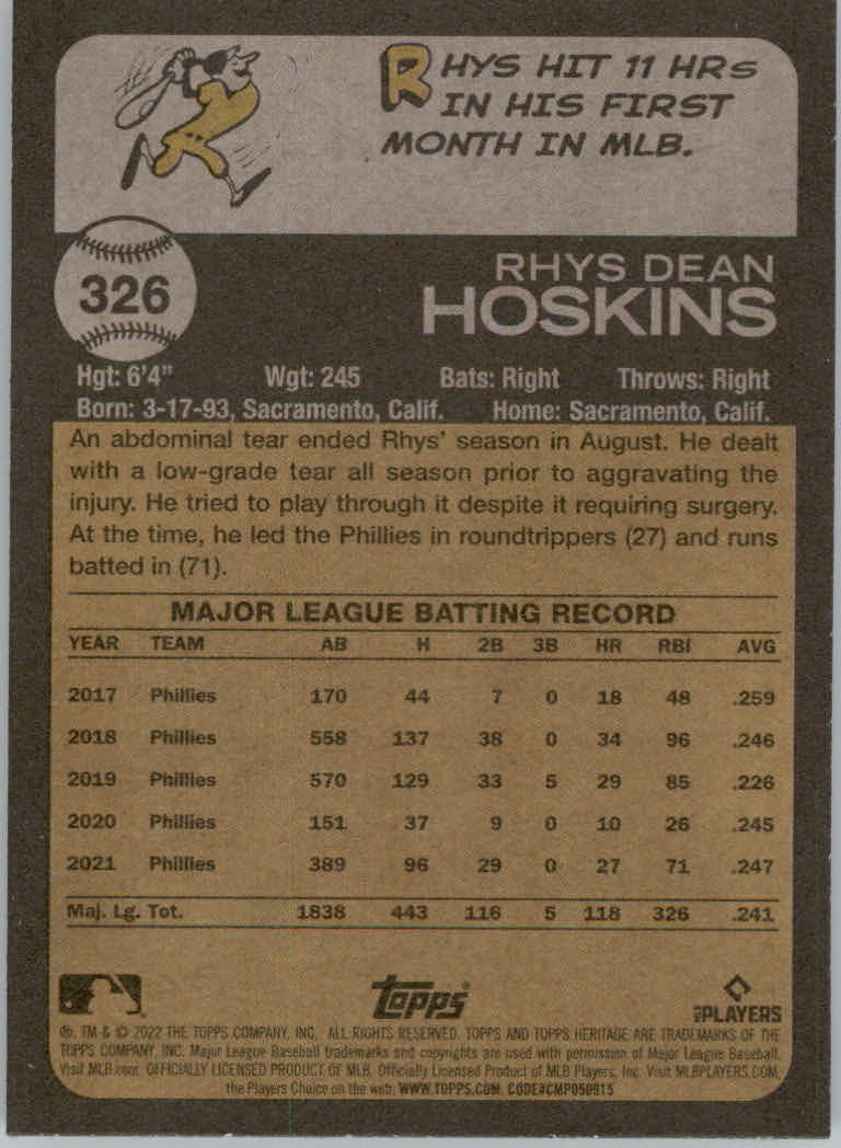2022 Topps Heritage Baseball "Main Set" Cards #251 to #500 - Picture 121 of 267