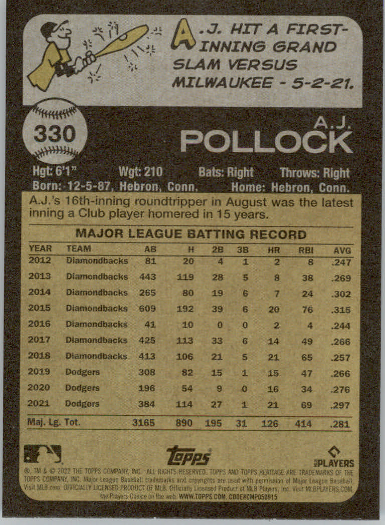 2022 Topps Heritage Baseball "Main Set" Cards #251 to #500 - Picture 129 of 267