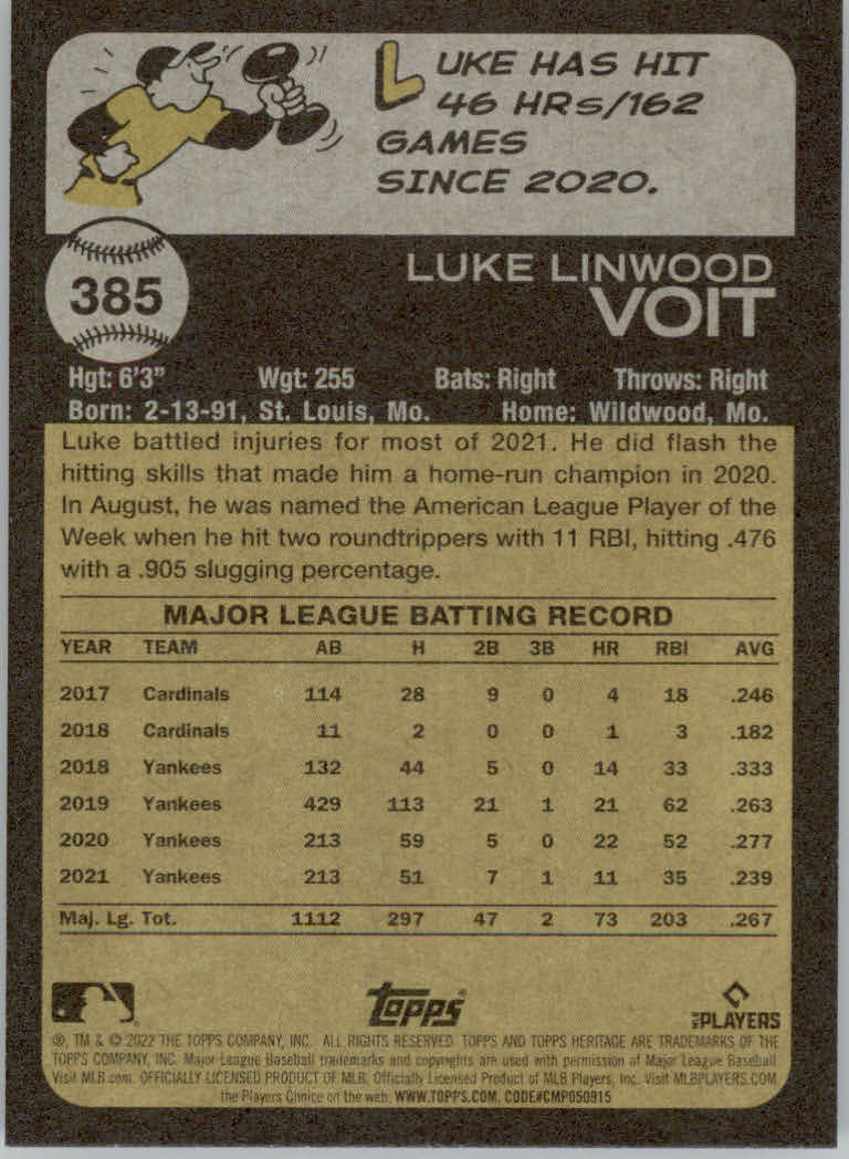 2022 Topps Heritage Baseball "Main Set" Cards #251 to #500 - Picture 213 of 267