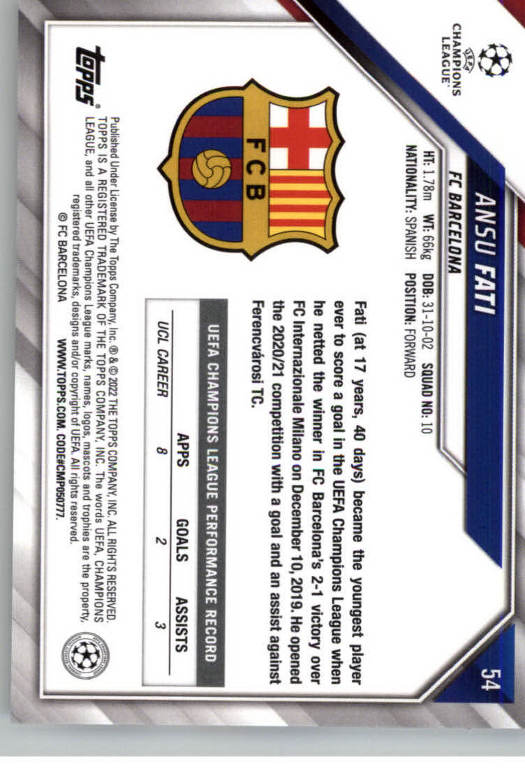 2021-22 TOPPS UEFA CHAMPIONS LEAGUE SOCCER ASSORTED SINGLES U-PICK