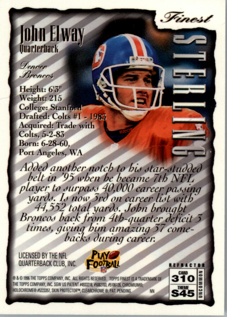 1996 Finest Football "Refractors" Parallel Cards - Picture 43 of 59