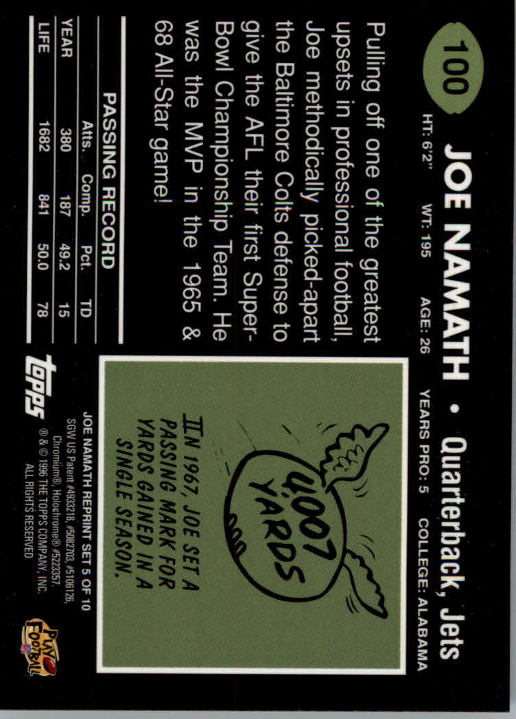 1996 Stadium Club Football "Joe Namath Finest and New Age" Insert Cards - Bild 3 von 9