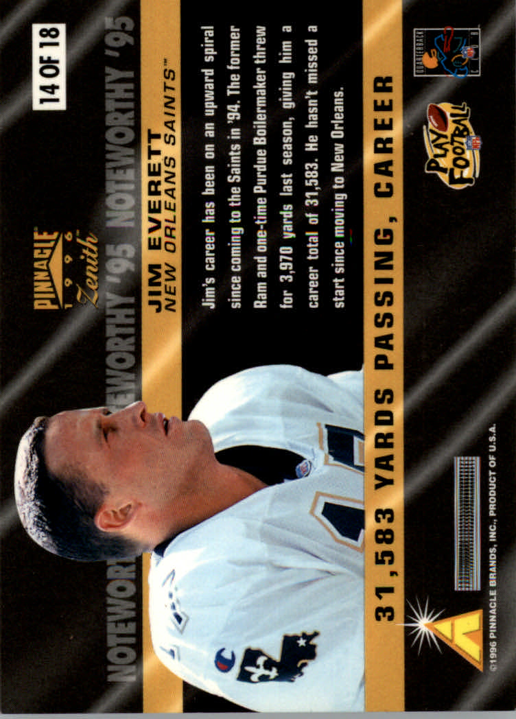 Tarjetas insertadas de fútbol americano Zenith 1996 "Notable '95" - Imagen 13 de 18