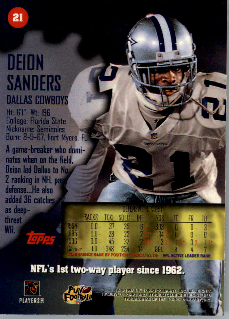 1997 Stadium Club Football "Main Set" Cards #1 to #200 Rookies and Veterans - Picture 34 of 334