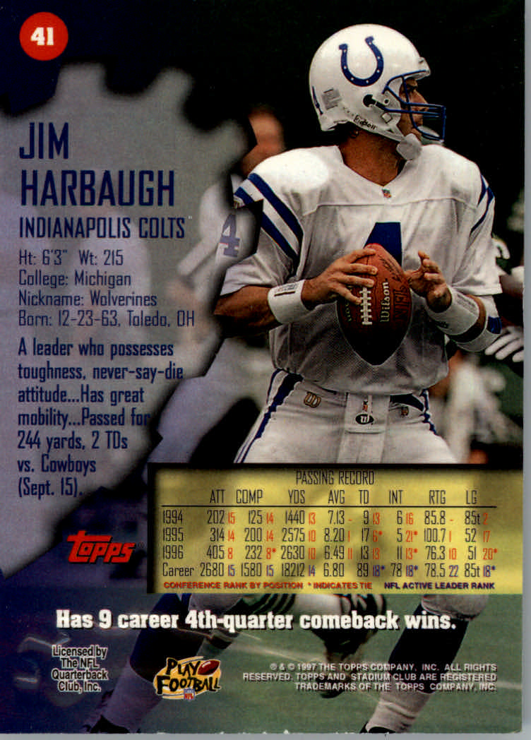 1997 Stadium Club Football "Main Set" Cards #1 to #200 Rookies and Veterans - Picture 65 of 334