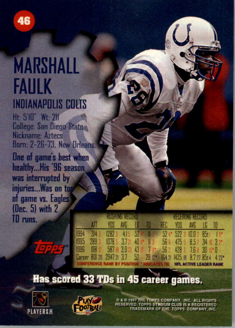 1997 Stadium Club Football "Main Set" Cards #1 to #200 Rookies and Veterans - Picture 75 of 334