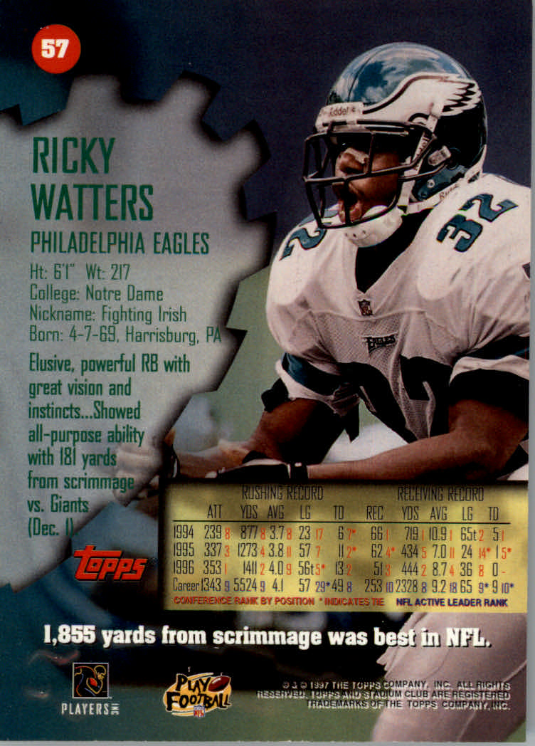 1997 Stadium Club Football "Main Set" Cards #1 to #200 Rookies and Veterans - Picture 93 of 334