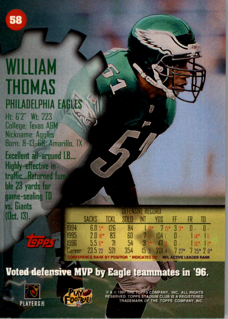 1997 Stadium Club Football "Main Set" Cards #1 to #200 Rookies and Veterans - Picture 95 of 334