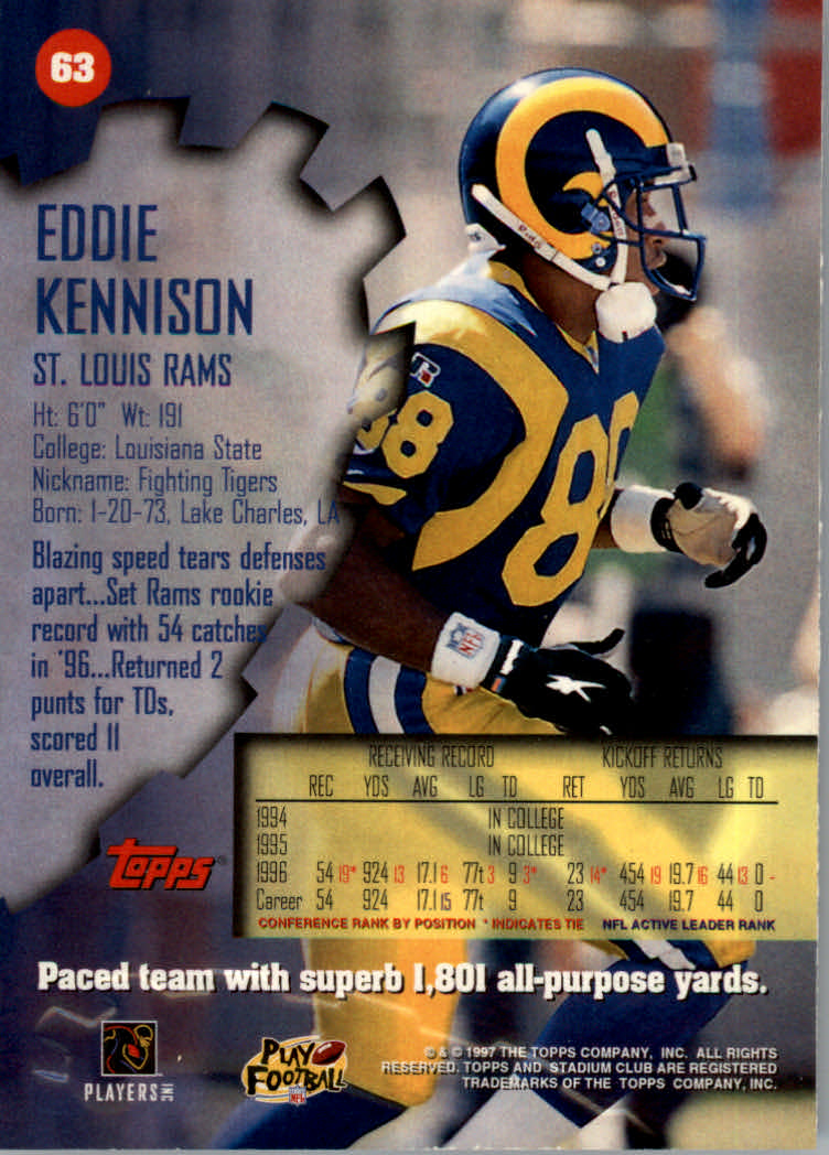1997 Stadium Club Football "Main Set" Cards #1 to #200 Rookies and Veterans - Picture 103 of 334