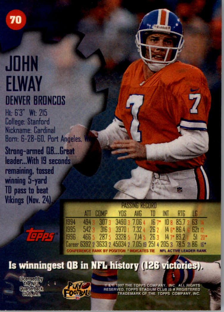 1997 Stadium Club Football "Main Set" Cards #1 to #200 Rookies and Veterans - Picture 113 of 334
