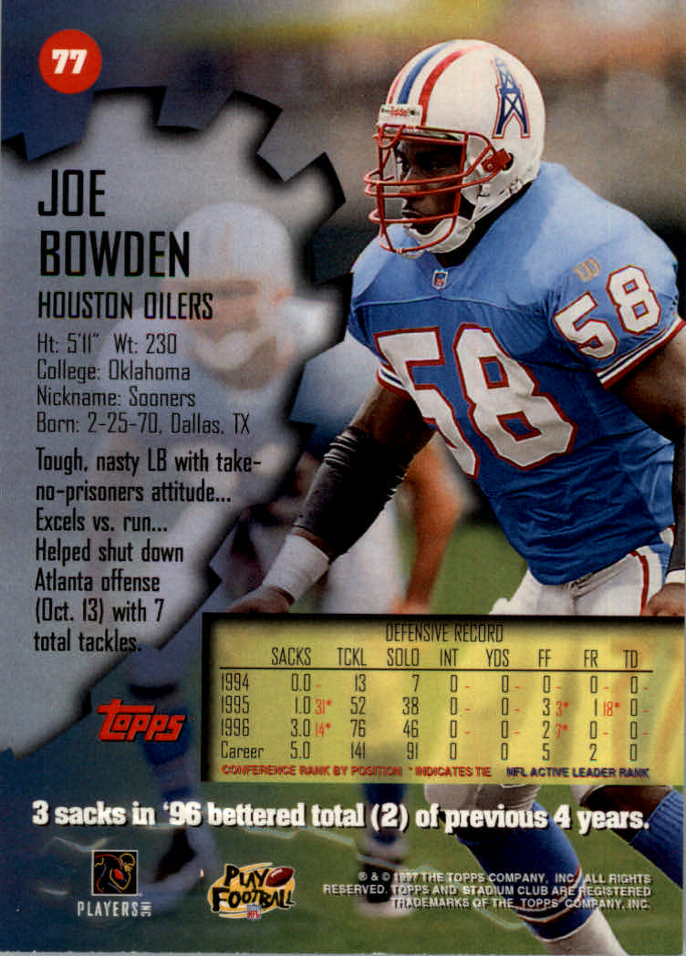 1997 Stadium Club Football "Main Set" Cards #1 to #200 Rookies and Veterans - Picture 123 of 334