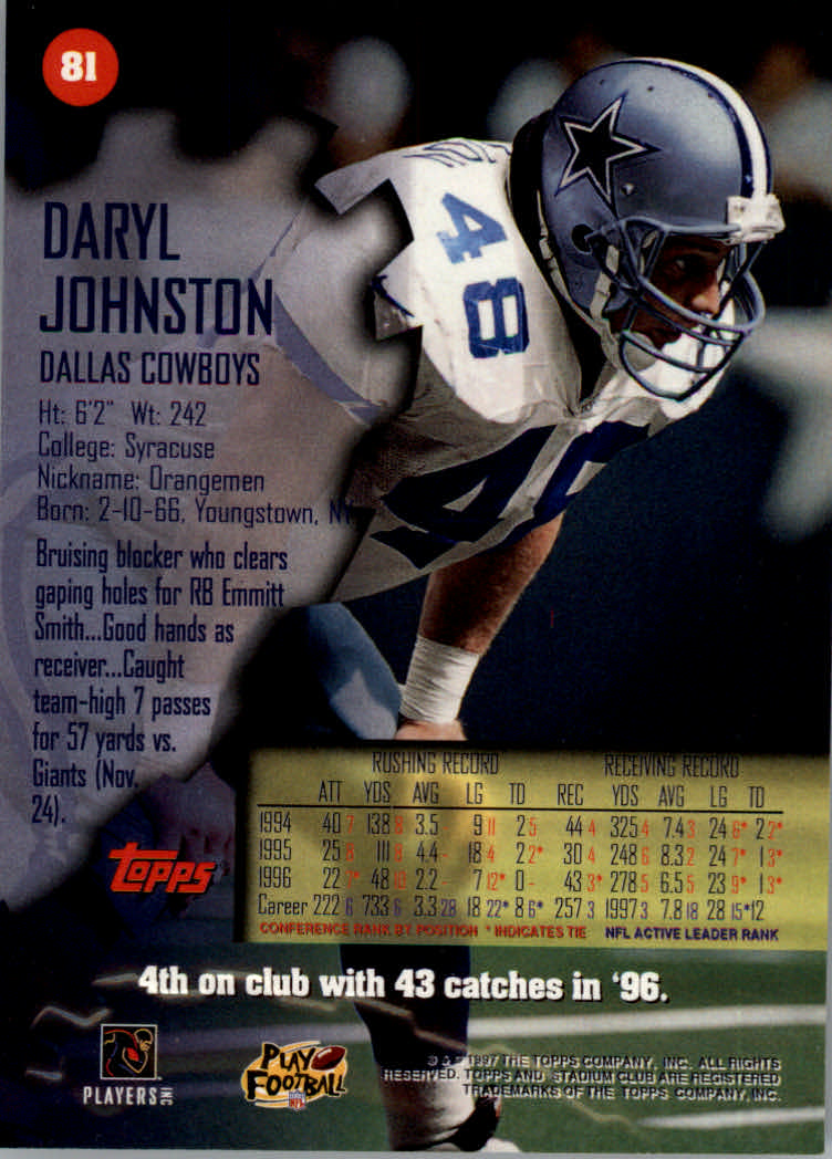 1997 Stadium Club Football "Main Set" Cards #1 to #200 Rookies and Veterans - Picture 130 of 334