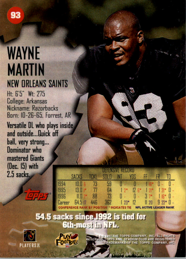 1997 Stadium Club Football "Main Set" Cards #1 to #200 Rookies and Veterans - Picture 154 of 334
