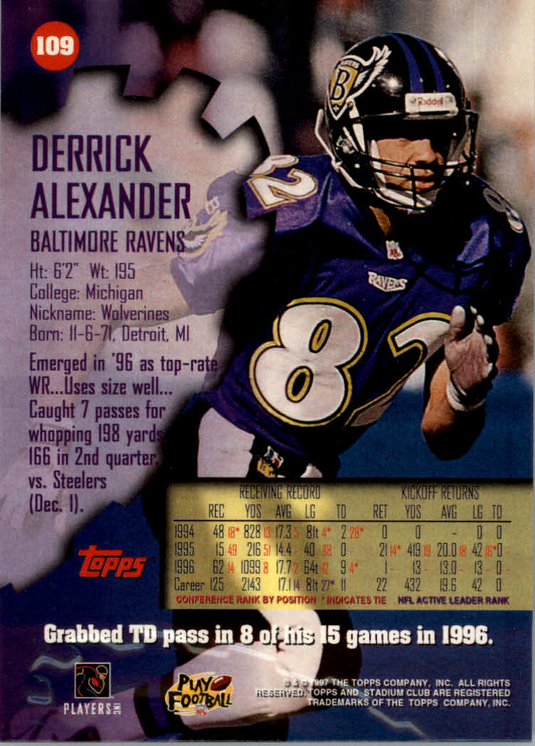 1997 Stadium Club Football "Main Set" Cards #1 to #200 Rookies and Veterans - Picture 180 of 334