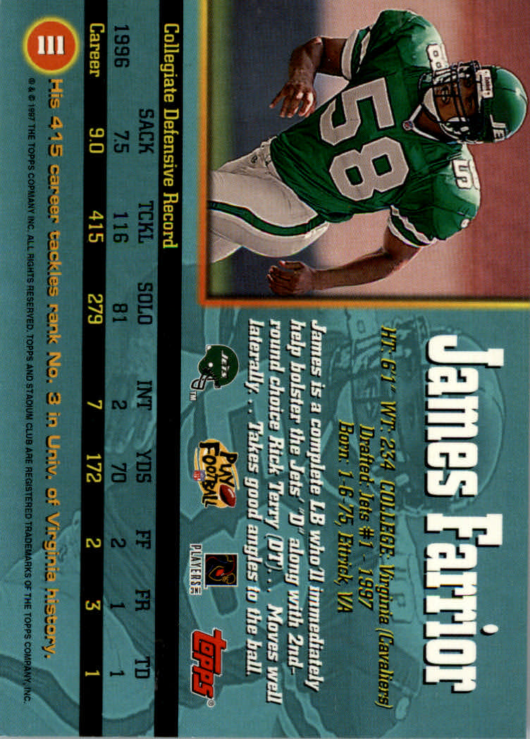 1997 Stadium Club Football "Main Set" Cards #1 to #200 Rookies and Veterans - Picture 184 of 334