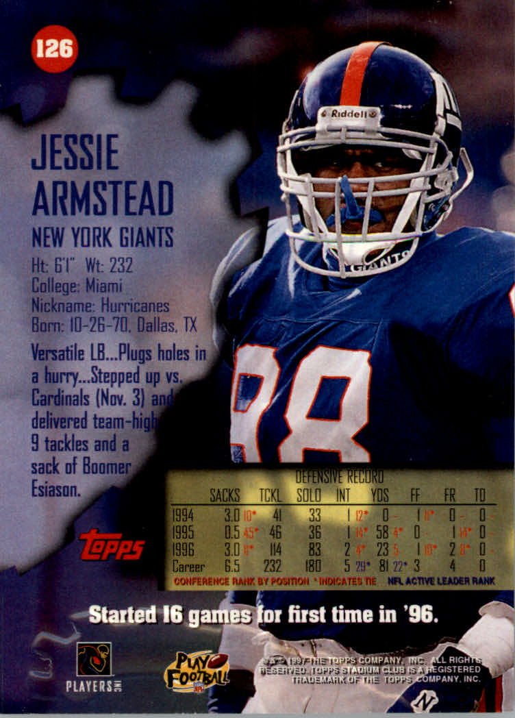 1997 Stadium Club Football "Main Set" Cards #1 to #200 Rookies and Veterans - Picture 210 of 334
