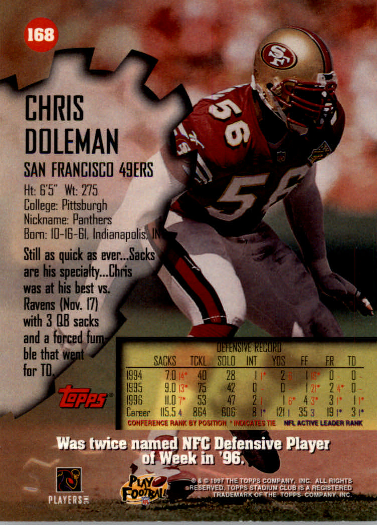 1997 Stadium Club Football "Main Set" Cards #1 to #200 Rookies and Veterans - Picture 282 of 334