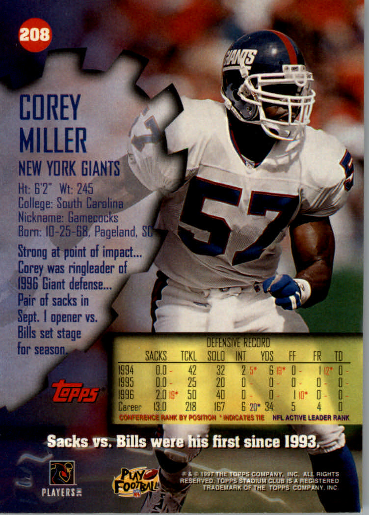 1997 Stadium Club Football "Main Set" Cards #201 to Checklists Rookies and Vets - Picture 17 of 252